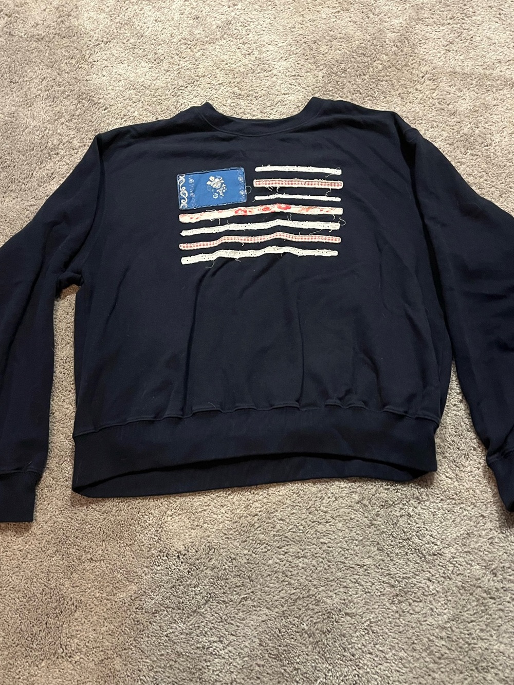 Hollister navy quilted American flag sweater